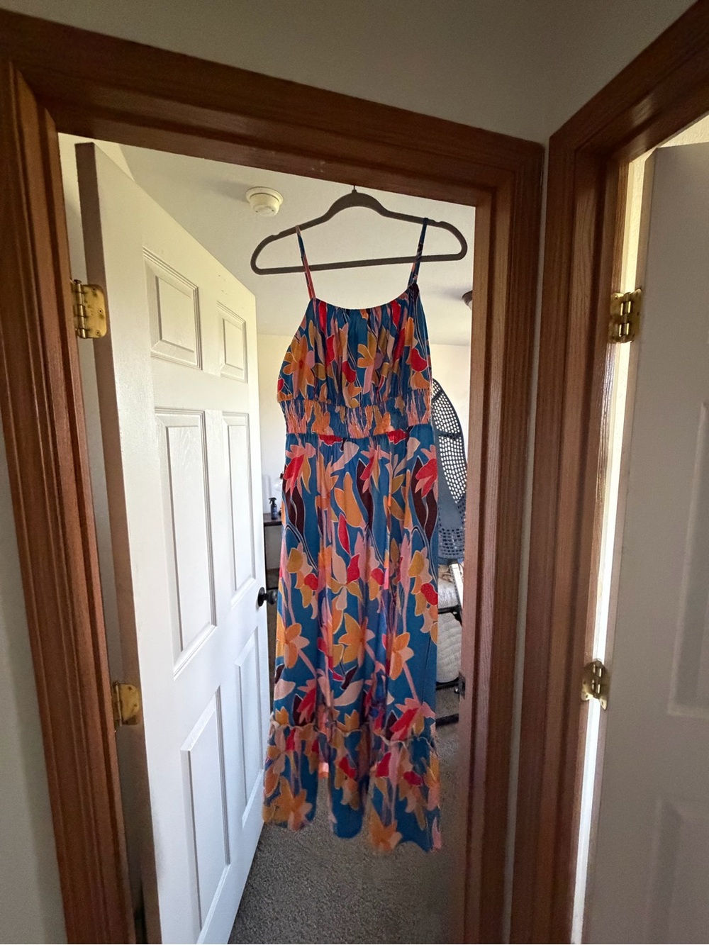 Grace Karin Blue Floral Maxi Dress with Pink & Yellow Flowers